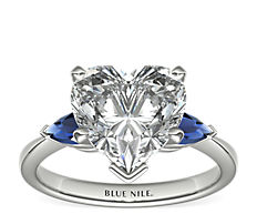 Classic Pear Shaped Sapphire Engagement Ring in 18k White Gold